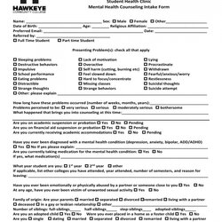 Supreme Free Counseling Intake Forms In Ms Word Mental Form Health Psychiatric Printable History Clinic