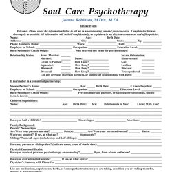 Eminent Printable Mental Health Intake Form Template Psychotherapy Sample