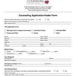 Admirable Printable Counselling Intake Form Template Templates Counseling Application