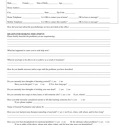 Fantastic Printable Mental Health Intake Form Template Adult Psychotherapy