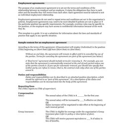 Preeminent Employment Agreement Template Contract Sample Word Employee Letter Salary Business Legal