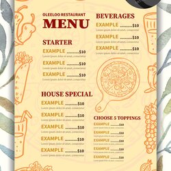 Editable Menu Template Printable Designs Restaurant