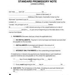 Fine Printable Free Unsecured Promissory Note Template Word Payable Personal Generic Term Lump Sum Excel