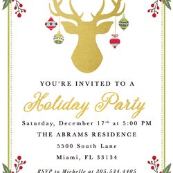 Preeminent Christmas Party Invitation Reindeer Holiday Invite Antler Holly Version
