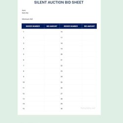 Eminent Free Sample Silent Auction Bid Sheet Templates In Ms Word Template Editable Doc Excel