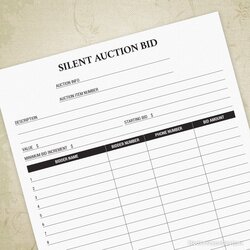 High Quality Silent Auction Bid Sheet Printable Fundraiser Event Bidding