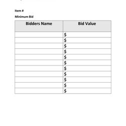 Exceptional Free Printable Silent Auction Template Templates Bid Sheet