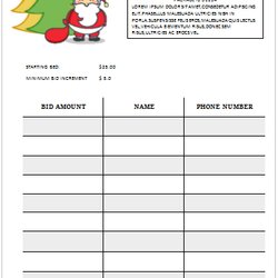 Preeminent Christmas Silent Auction Bid Sheet Sheets Templates Printable Event Professional