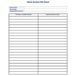 Free Printable Silent Auction Bid Forms Templates Sheet