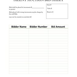 The Highest Standard Silent Auction Bid Sheets Printable Sheet