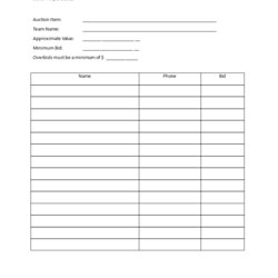 Great Silent Auction Sheet Templates At