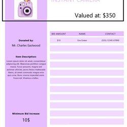 Fine Free Printable Silent Auction Bid Sheets Sheet Template