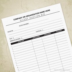 Champion Silent Auction Bid Sheet Printable Sheets