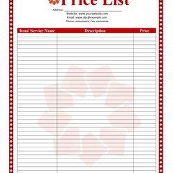 Preeminent Free Price List Templates Sheet Template Printable Word Excel Pricing Table Kb
