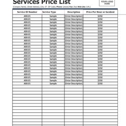 Fine Free Price List Templates Sheet Template Printable