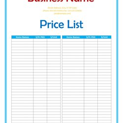 High Quality Free Price List Templates Sheet Template Printable Business Document Samples