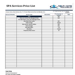 Free Price List Templates Sheet Template Printable