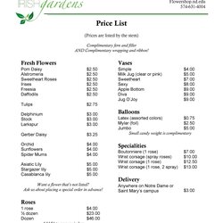 Magnificent Free Price List Templates Sheet Word Template Excel Shop Pricing Retail Flower Business Cost