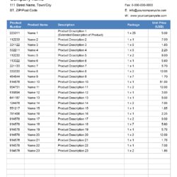Printable Price List Template For Excel Product Lg