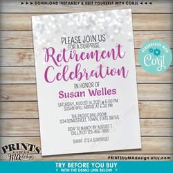 Splendid Retirement Party Invitation Celebration Invite Retire Printable Custom Edit Glitter Style