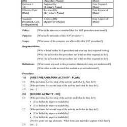 Matchless Free Standard Operating Procedure Template Word