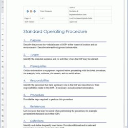 Procedure Template Ms Word Standard Operating Sop Forms Procedures Guidebook