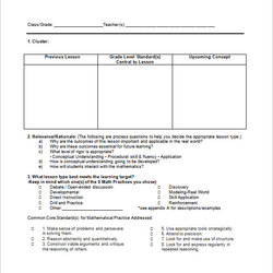 Superior Common Core Lesson Plan Template Free Word Excel Format Math Width