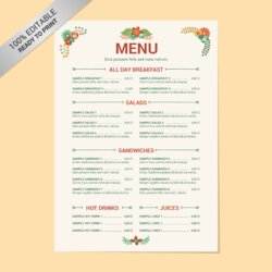 Very Good Food Menu Templates For Microsoft Word Throughout Free Breakfast Downloads Catering Examples Deli