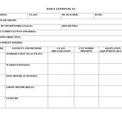 Cool Physical Education Lesson Plans Learning Plan Template Templates Daily Elementary Weekly Teachers
