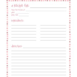 Sterling Free Printable Recipe Page Template Templates Word Card Cards Food Editable Pages Book Cookbook