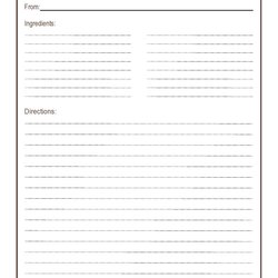 Perfect Full Page Recipe Template For Word Card