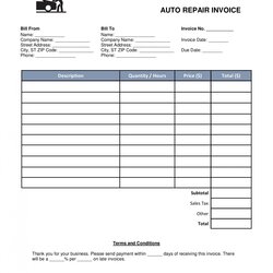Fine Auto Repair Work Order Template Excel Free Surprising Photo