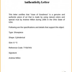 Sublime Certificate Of Authenticity Autograph Template Letter Format Sample Example Imposing Photo