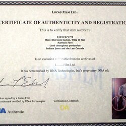 Spiffing Certificate Of Authenticity Autograph Template Letter Example Wording Authentic Indiana Jones Film
