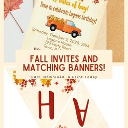 Fine Editable Birthday Fall Party Invitations Pumpkins Leaves In