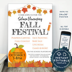 Legit Fall Festival Poster Editable Harvest Invitation Printable Hall