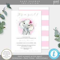 Superb Elephant Baby Shower Invitation Template Girl