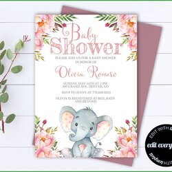 Matchless Neutral Baby Shower Invitations Templates Editable Resume Elephant Girl
