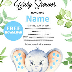 Magnificent Free Printable Elephant Baby Shower Invitations Templates Invitation