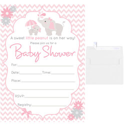 Fill In Blank Baby Shower Invitations Envelopes Pink Elephant Invites
