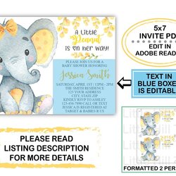 Elephant Baby Shower Invitation Girl Set