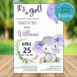 The Highest Quality Printable Girl Baby Elephant Shower By Mail Invitation Template Compressed