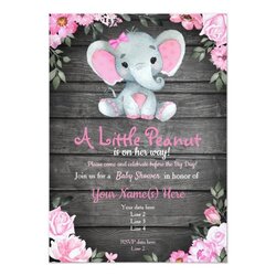 Fine Pink Elephant Baby Shower Invitation Rustic