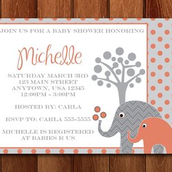 Elephant Baby Shower Invitation Girl Gray Pink
