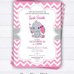 Supreme Elephant Baby Shower Invitation Pink Girl Invite Chevron