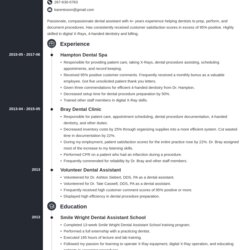 Legit One Page Resume Templates To Fill In Download Template Assistant Dental Resumes Format Examples