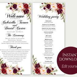 Marvelous Wedding Program Template Ceremony Editable Printable Programs Order Party Details Cards Marsala