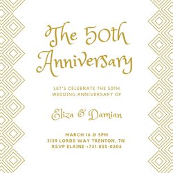 Free Printable Template Wedding Anniversary Invitations Gold Square Pattern Invitation