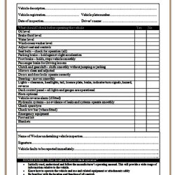 Perfect Vehicle Inspection Form Sample Checklist