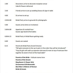Wedding Itinerary Template Schedule